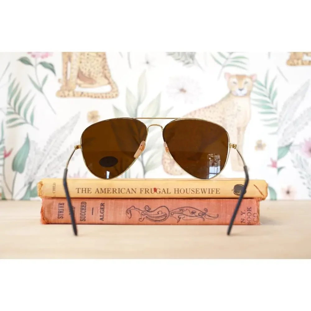 Vintage 1990s Aviator Sunglasses NOS Gold Tone Grandpa Pilot Outdoor Retro